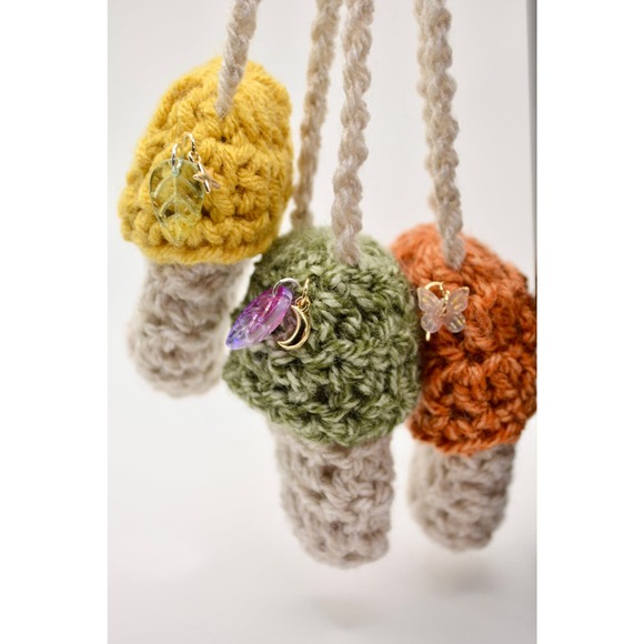 Crochet Mushy Lighter Holder 100% Recycled Handmade Keychain Necklace - Picture 3 of 8